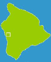 Locator Map: A white rectangle denotes an area just inland from the west central shore of the Big Island. Locator Map: A white rectangle denotes an area just inland from the west central shore of the Big Island.